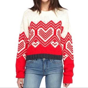 Free People Cream and Red Heart Sweater